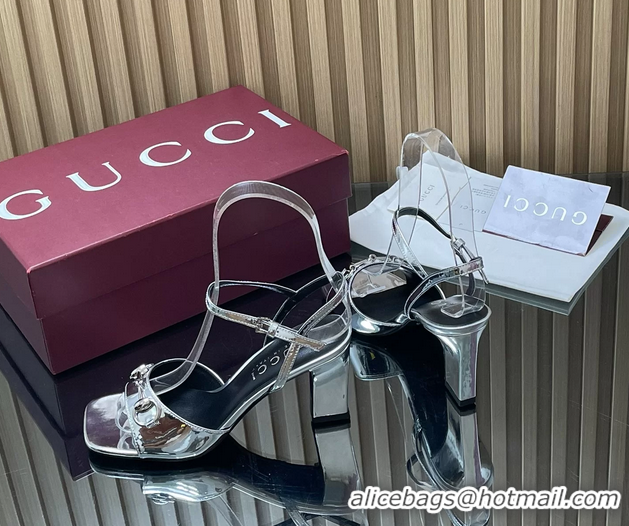Luxury Gucci Horsebit High Heeled Sandals Silver Metallic Leather 75MM 6050405