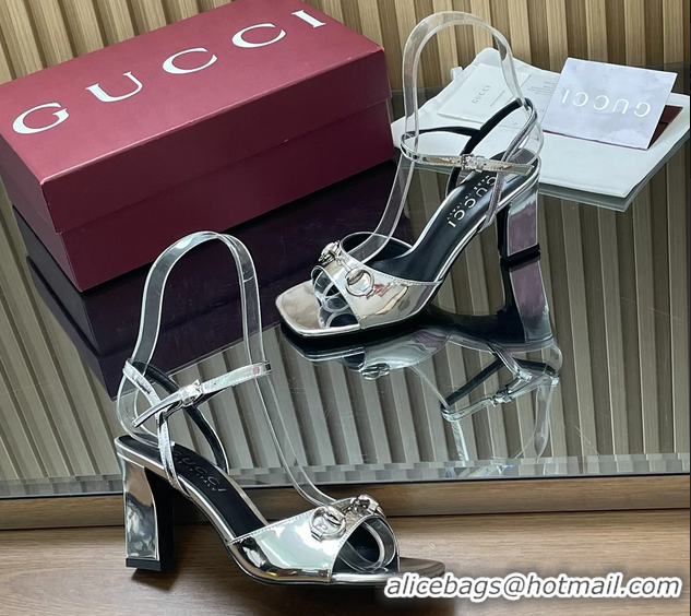 Luxury Gucci Horsebit High Heeled Sandals Silver Metallic Leather 75MM 6050405