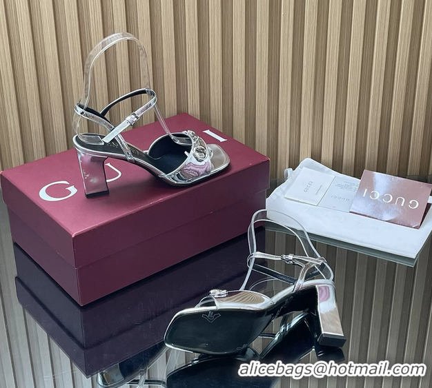 Luxury Gucci Horsebit High Heeled Sandals Silver Metallic Leather 75MM 6050405