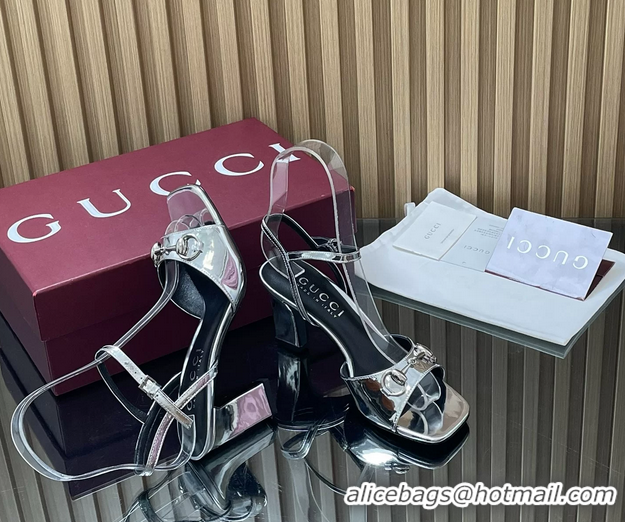Luxury Gucci Horsebit High Heeled Sandals Silver Metallic Leather 75MM 6050405