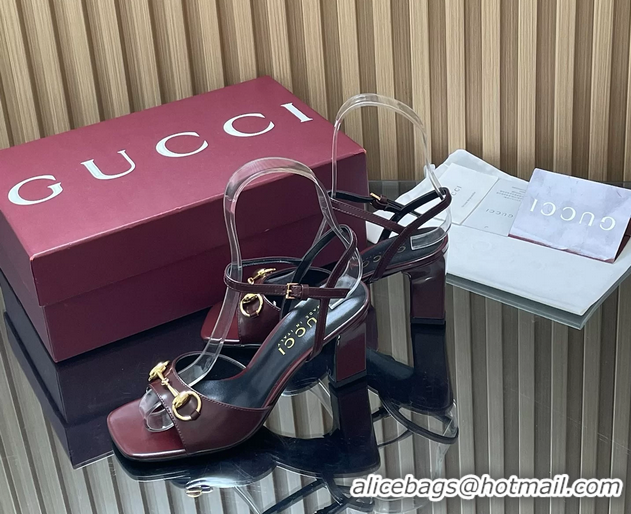 Big Discount Gucci Horsebit High Heeled Sandals Red Lambskin Leather 75MM 6050405