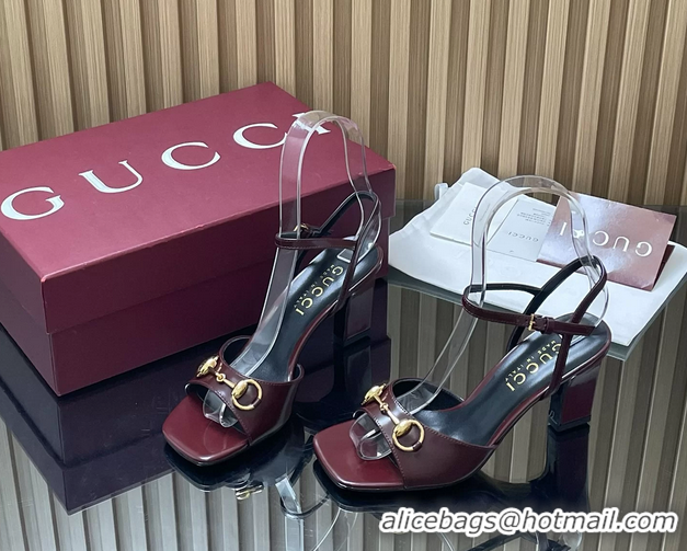 Big Discount Gucci Horsebit High Heeled Sandals Red Lambskin Leather 75MM 6050405