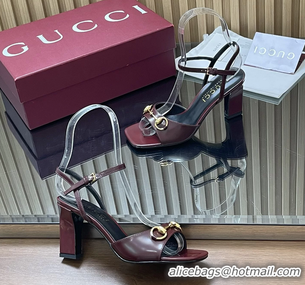 Big Discount Gucci Horsebit High Heeled Sandals Red Lambskin Leather 75MM 6050405