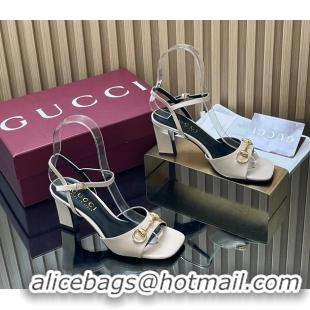 Sumptuous Gucci Horsebit High Heeled Sandals Cream Lambskin Leather 75MM 6050405