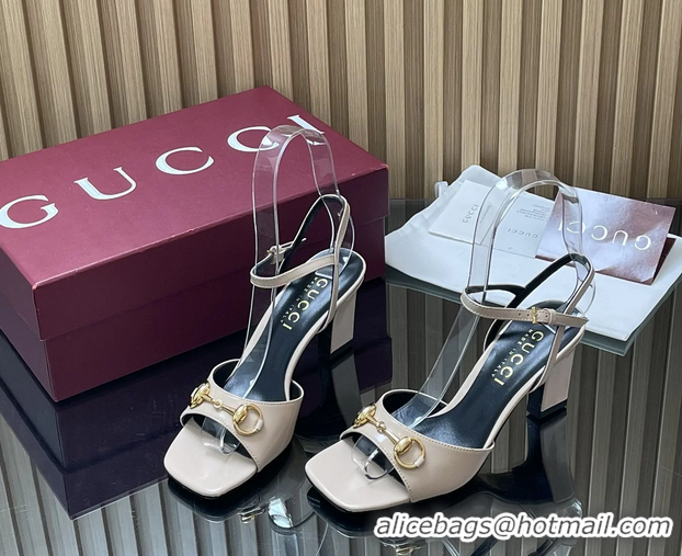 Sumptuous Gucci Horsebit High Heeled Sandals Cream Lambskin Leather 75MM 6050405