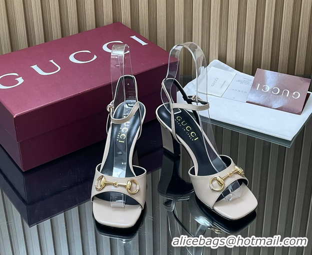 Sumptuous Gucci Horsebit High Heeled Sandals Cream Lambskin Leather 75MM 6050405