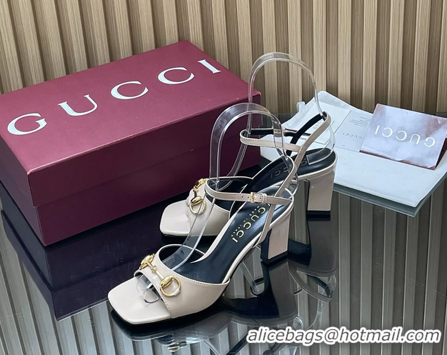 Sumptuous Gucci Horsebit High Heeled Sandals Cream Lambskin Leather 75MM 6050405