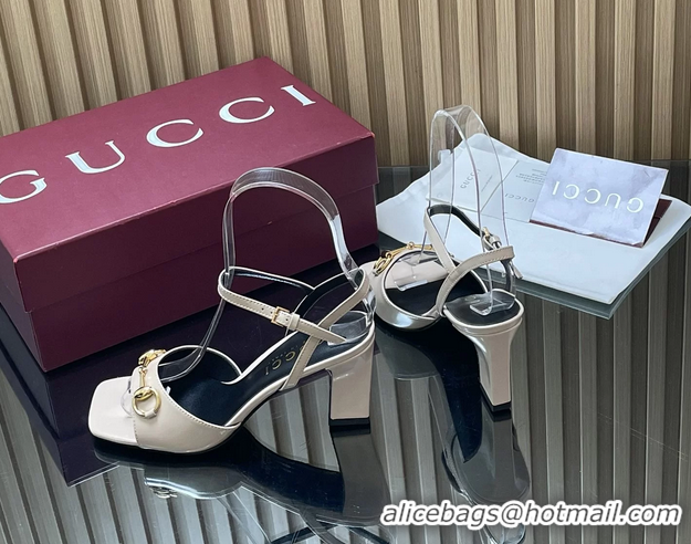 Sumptuous Gucci Horsebit High Heeled Sandals Cream Lambskin Leather 75MM 6050405