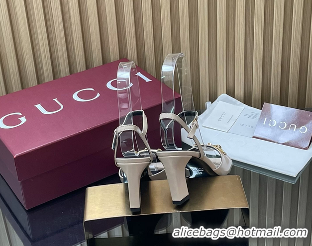Sumptuous Gucci Horsebit High Heeled Sandals Cream Lambskin Leather 75MM 6050405