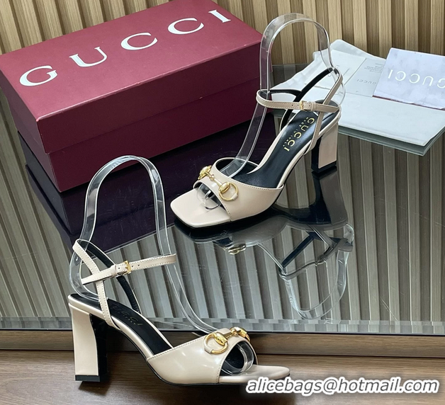 Sumptuous Gucci Horsebit High Heeled Sandals Cream Lambskin Leather 75MM 6050405
