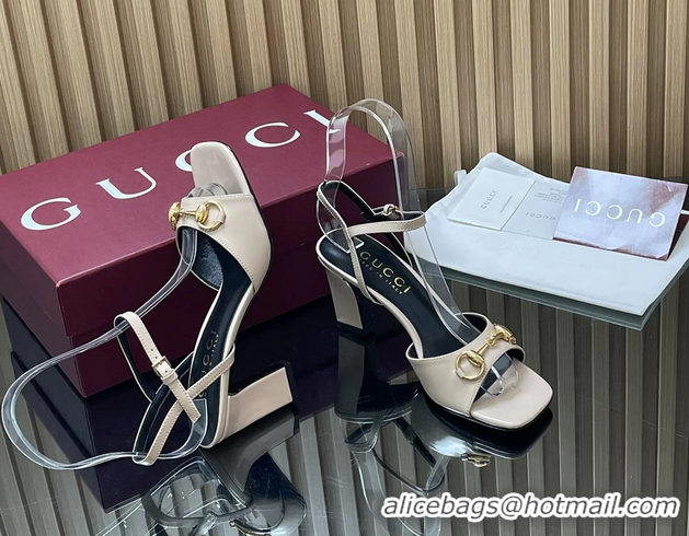 Sumptuous Gucci Horsebit High Heeled Sandals Cream Lambskin Leather 75MM 6050405