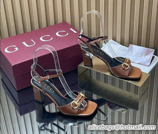 Luxury Discount Gucci Horsebit High Heeled Sandals Brown Lambskin Leather 75MM 6050405