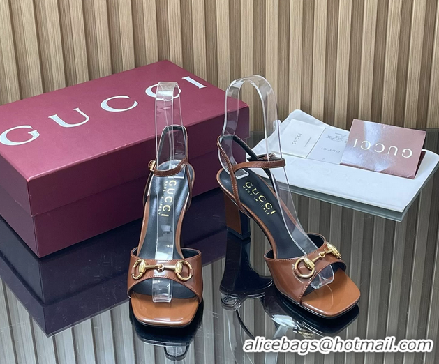Luxury Discount Gucci Horsebit High Heeled Sandals Brown Lambskin Leather 75MM 6050405