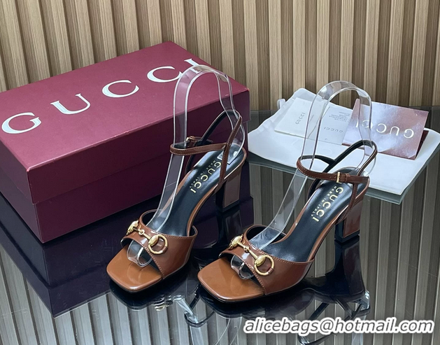 Luxury Discount Gucci Horsebit High Heeled Sandals Brown Lambskin Leather 75MM 6050405