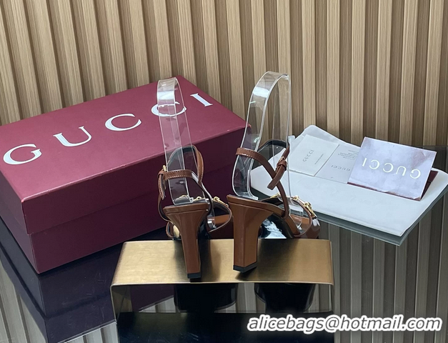 Luxury Discount Gucci Horsebit High Heeled Sandals Brown Lambskin Leather 75MM 6050405