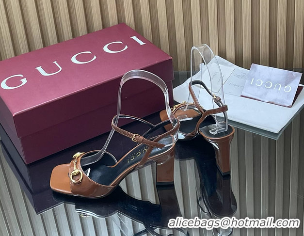 Luxury Discount Gucci Horsebit High Heeled Sandals Brown Lambskin Leather 75MM 6050405