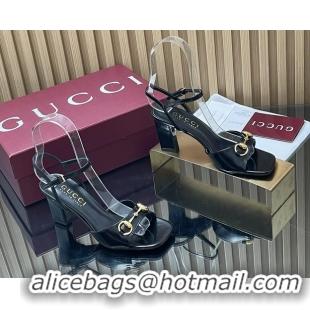 Luxury Gucci Horsebit High Heeled Sandals Black Lambskin Leather 75MM 6050405
