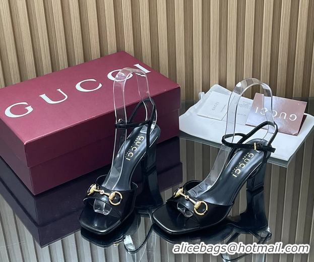 Luxury Gucci Horsebit High Heeled Sandals Black Lambskin Leather 75MM 6050405