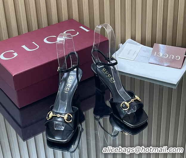 Luxury Gucci Horsebit High Heeled Sandals Black Lambskin Leather 75MM 6050405