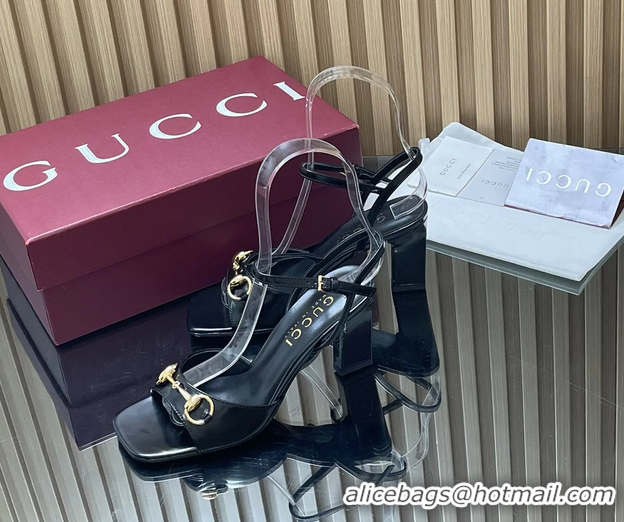 Luxury Gucci Horsebit High Heeled Sandals Black Lambskin Leather 75MM 6050405