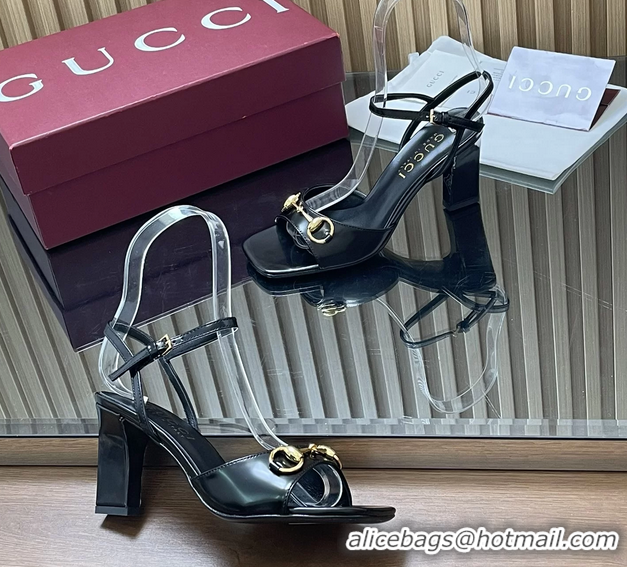 Luxury Gucci Horsebit High Heeled Sandals Black Lambskin Leather 75MM 6050405