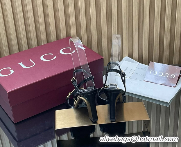 Luxury Gucci Horsebit High Heeled Sandals Black Lambskin Leather 75MM 6050405