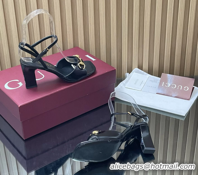 Luxury Gucci Horsebit High Heeled Sandals Black Lambskin Leather 75MM 6050405