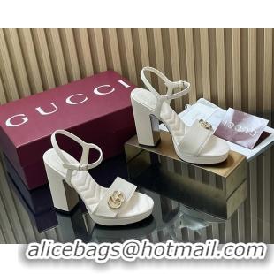 Perfect Gucci Double G Block High Heeled Platform Sandals White Lambskin Leather 125MM 6050406