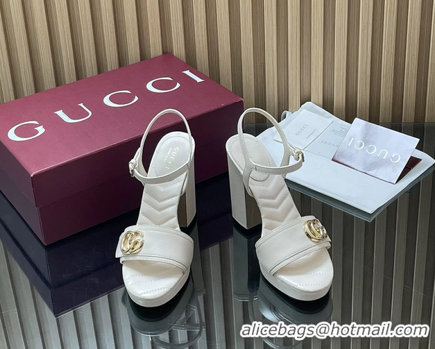 Perfect Gucci Double G Block High Heeled Platform Sandals White Lambskin Leather 125MM 6050406