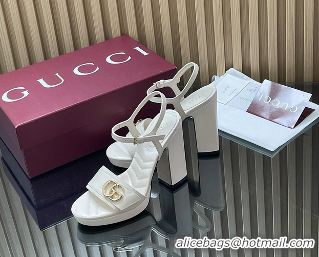 Perfect Gucci Double G Block High Heeled Platform Sandals White Lambskin Leather 125MM 6050406