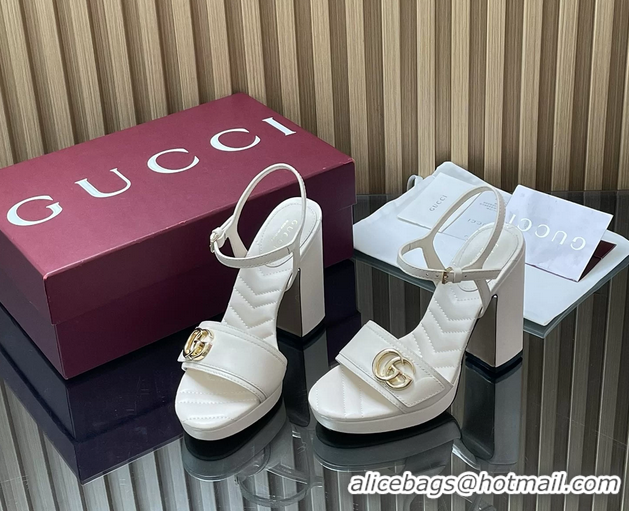 Perfect Gucci Double G Block High Heeled Platform Sandals White Lambskin Leather 125MM 6050406