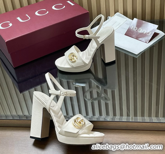 Perfect Gucci Double G Block High Heeled Platform Sandals White Lambskin Leather 125MM 6050406