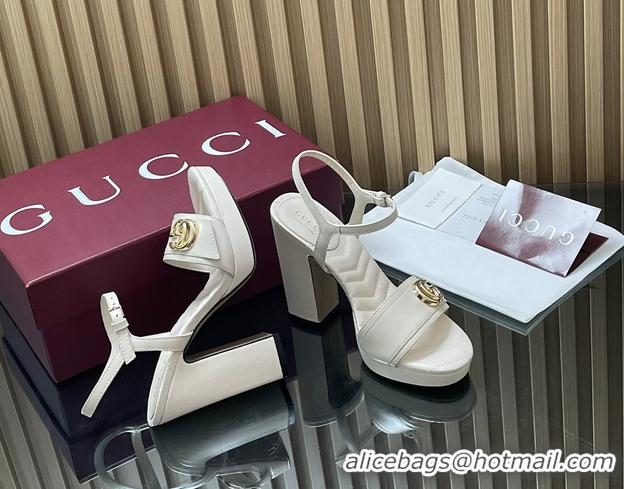 Perfect Gucci Double G Block High Heeled Platform Sandals White Lambskin Leather 125MM 6050406