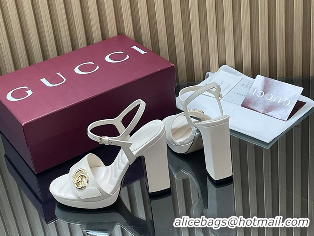 Perfect Gucci Double G Block High Heeled Platform Sandals White Lambskin Leather 125MM 6050406