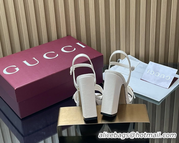 Perfect Gucci Double G Block High Heeled Platform Sandals White Lambskin Leather 125MM 6050406
