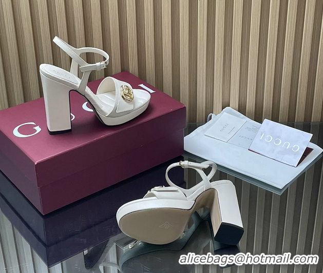 Perfect Gucci Double G Block High Heeled Platform Sandals White Lambskin Leather 125MM 6050406