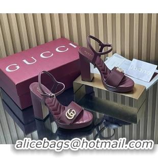 Good Looking Gucci Double G Block High Heeled Platform Sandals Burgundy Lambskin Leather 125MM 6050406