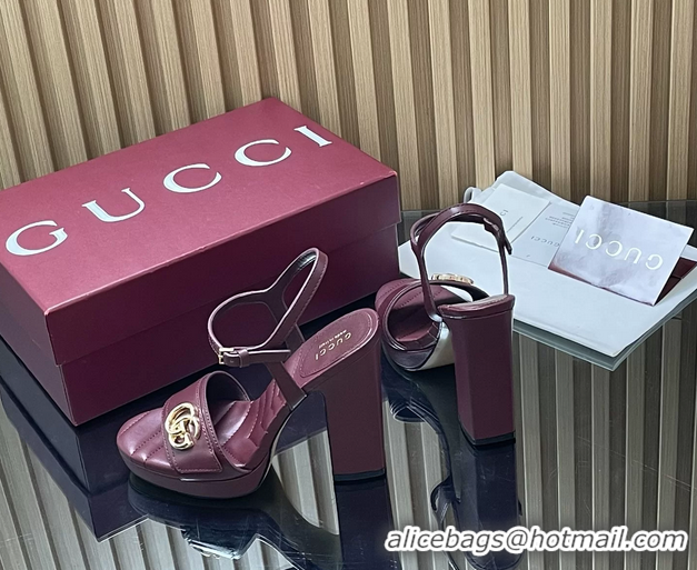 Good Looking Gucci Double G Block High Heeled Platform Sandals Burgundy Lambskin Leather 125MM 6050406