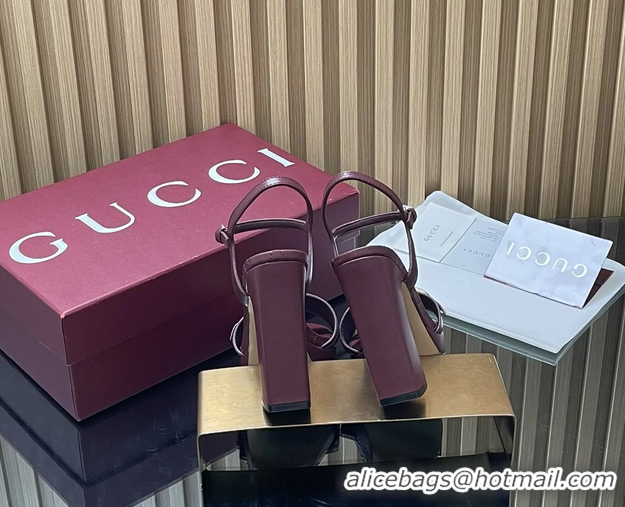 Good Looking Gucci Double G Block High Heeled Platform Sandals Burgundy Lambskin Leather 125MM 6050406