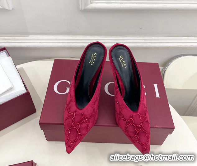Hot Style Gucci Crystal GG Red Velvet High Heeled Mules 105MM 6050407