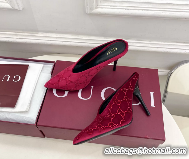 Hot Style Gucci Crystal GG Red Velvet High Heeled Mules 105MM 6050407