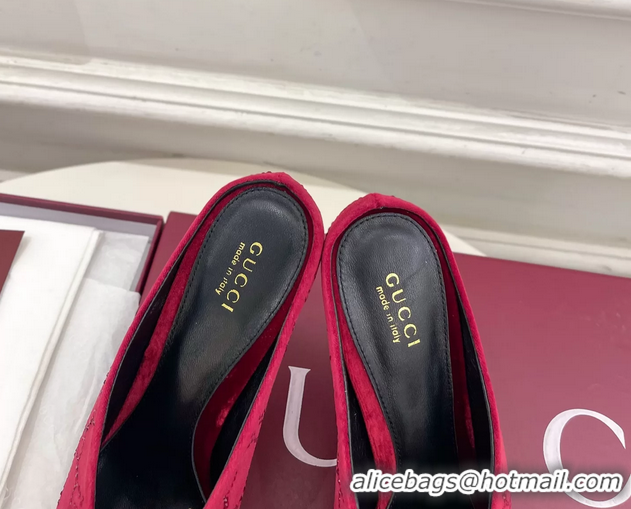 Hot Style Gucci Crystal GG Red Velvet High Heeled Mules 105MM 6050407