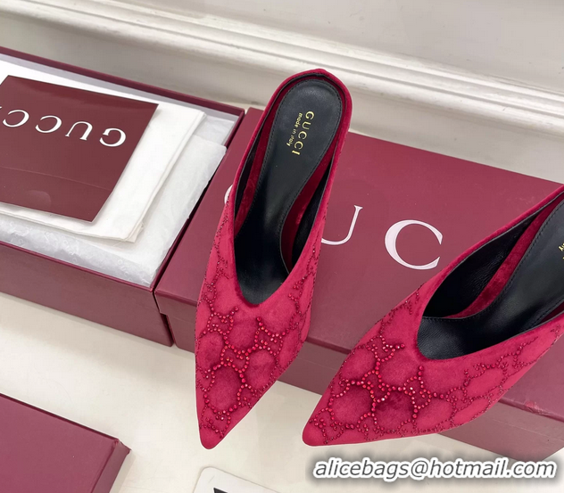 Hot Style Gucci Crystal GG Red Velvet High Heeled Mules 105MM 6050407