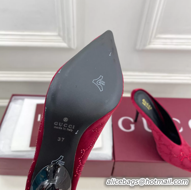 Hot Style Gucci Crystal GG Red Velvet High Heeled Mules 105MM 6050407