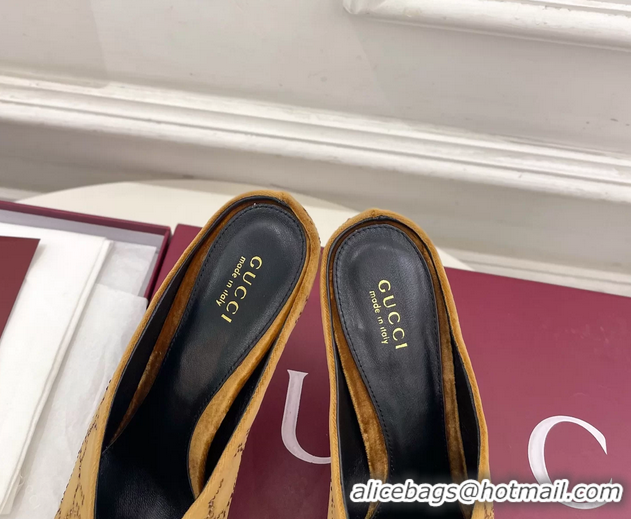 Stylish Gucci Crystal GG Brown Velvet High Heeled Mules 105MM 6050407