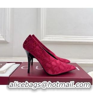 Luxury Discount Gucci Crystal GG Red Velvet High Heeled Pumps 105MM 6050408