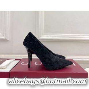 Lower Price Gucci Crystal GG Black Velvet High Heeled Pumps 105MM 6050408