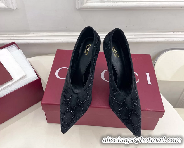 Lower Price Gucci Crystal GG Black Velvet High Heeled Pumps 105MM 6050408