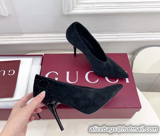 Lower Price Gucci Crystal GG Black Velvet High Heeled Pumps 105MM 6050408