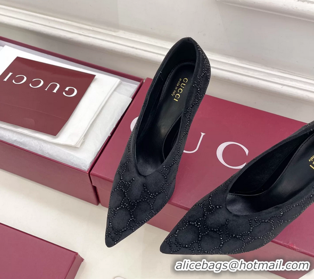 Lower Price Gucci Crystal GG Black Velvet High Heeled Pumps 105MM 6050408